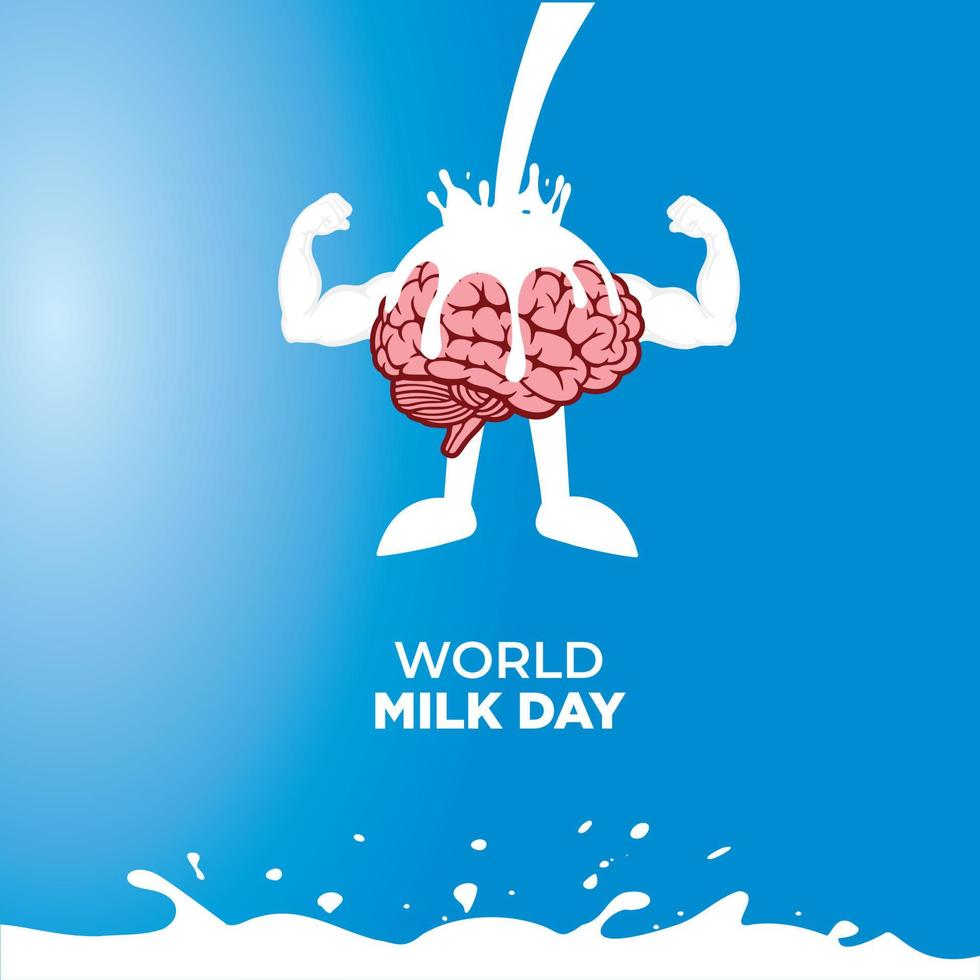 World milk day, Strong arms and Brain concept. Template for background, banner, card, poster. Vector illustration.