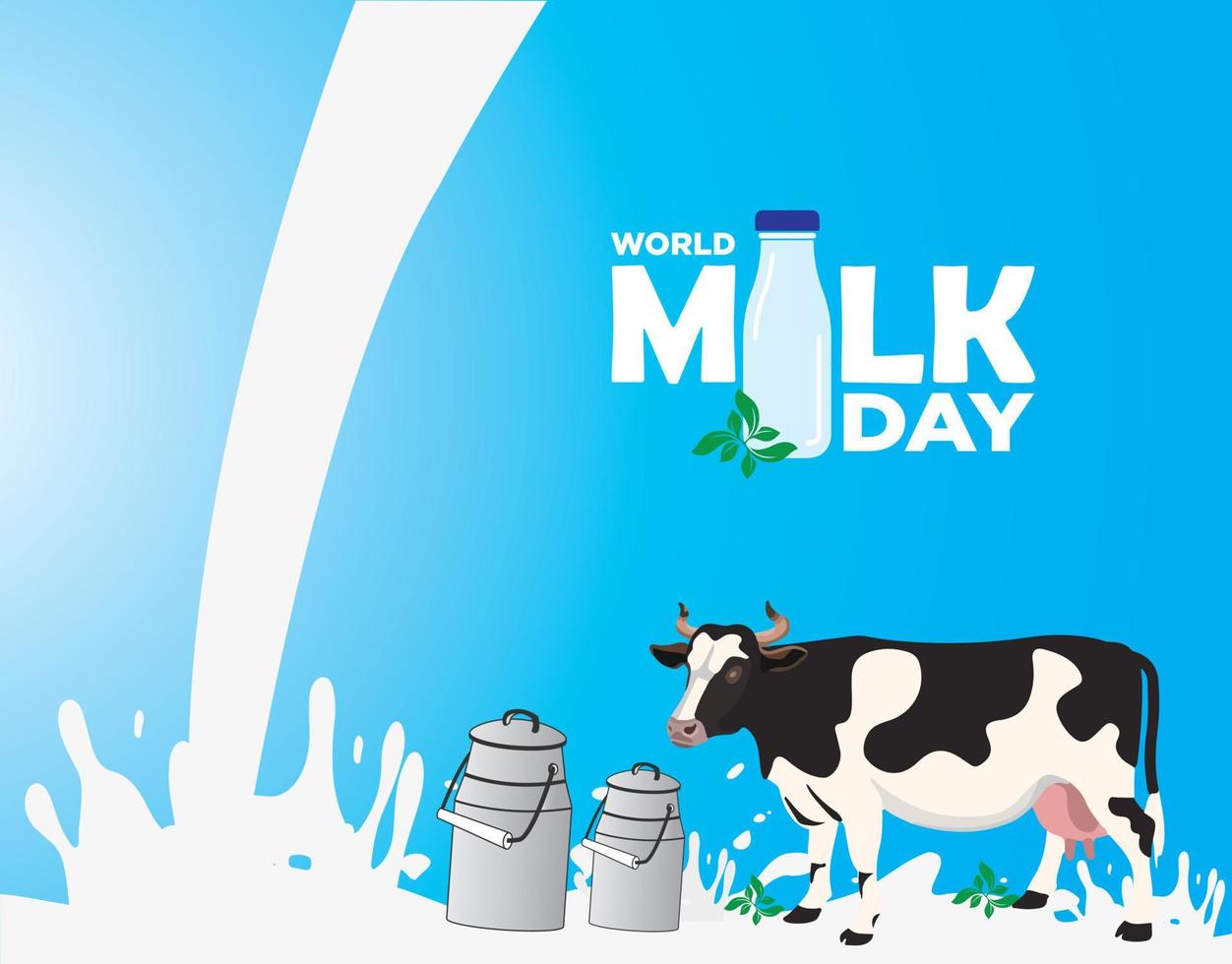 World Milk Day. Cow and milk barrel concept. Template for background, banner, card, poster. Vector illustration.