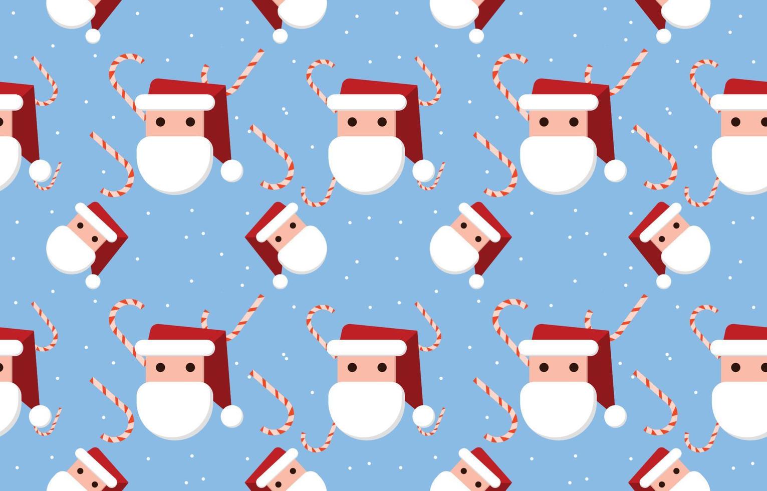 seamless pattern cartoon flat style santa claus face with candy cane, new year festival christmas background and greeting card,gift wrapping paper, vector illustration