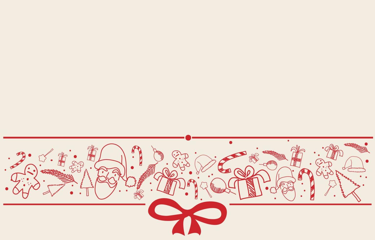 tarjeta de felicitación de navidad y feliz año nuevo, decoración con nieve, santa claus, regalos y dulces, estilo de doodle del festival, ilustración vectorial de fondo vector