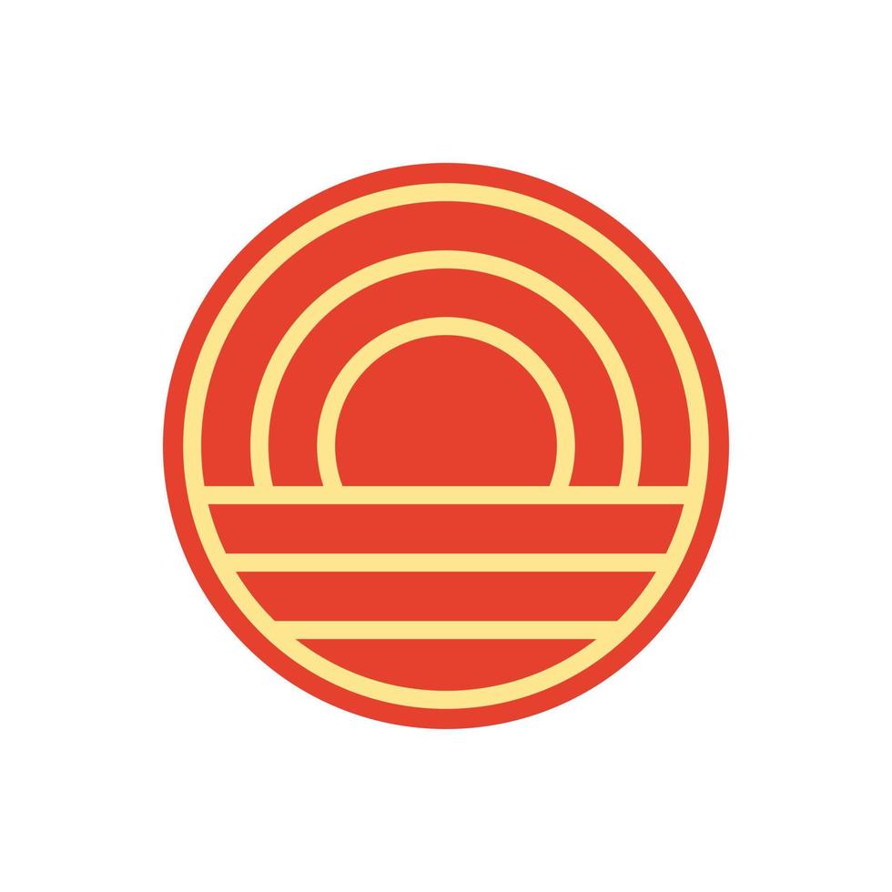 Minimalist Abstract Sunset beach mountain logo badge design. Logo design icon vector illustration