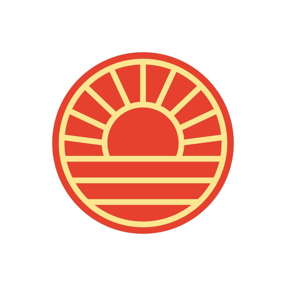 diseño minimalista abstracto de la insignia del logotipo de la montaña de la playa de la puesta de sol. ilustración de vector de icono de diseño de logotipo