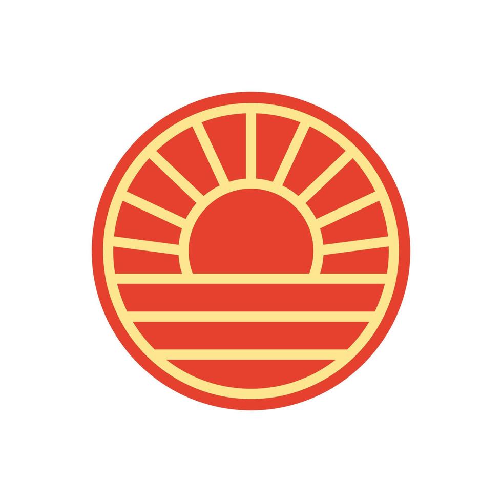 Minimalist Abstract Sunset beach mountain logo badge design. Logo design icon vector illustration