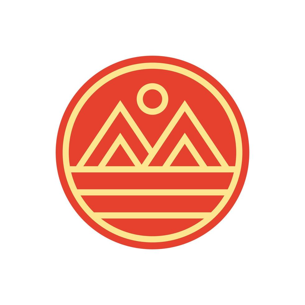 Minimalist Abstract Sunset beach mountain logo badge design. Logo design icon vector illustration