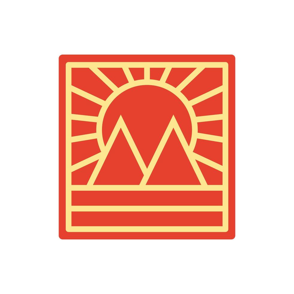 diseño minimalista abstracto de la insignia del logotipo de la montaña de la playa de la puesta de sol. ilustración de vector de icono de diseño de logotipo