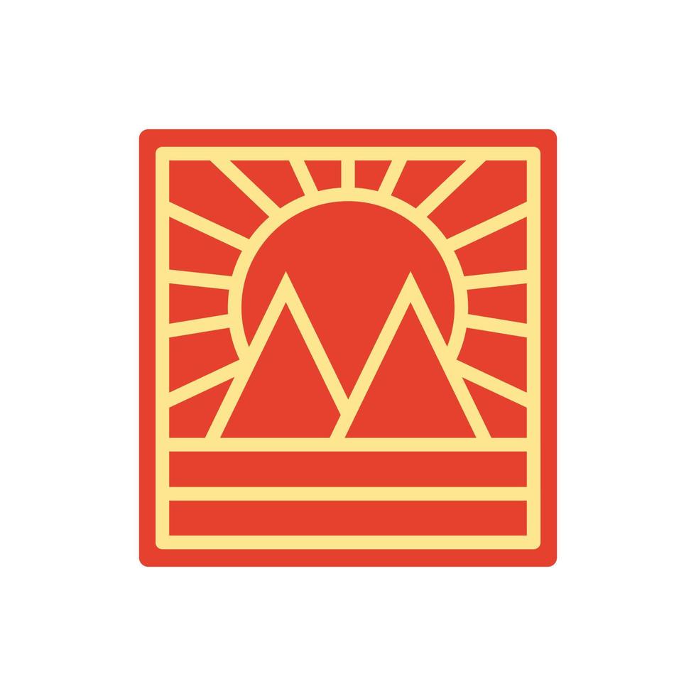 Minimalist Abstract Sunset beach mountain logo badge design. Logo design icon vector illustration