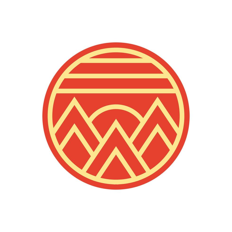 Minimalist Abstract Sunset beach mountain logo badge design. Logo design icon vector illustration