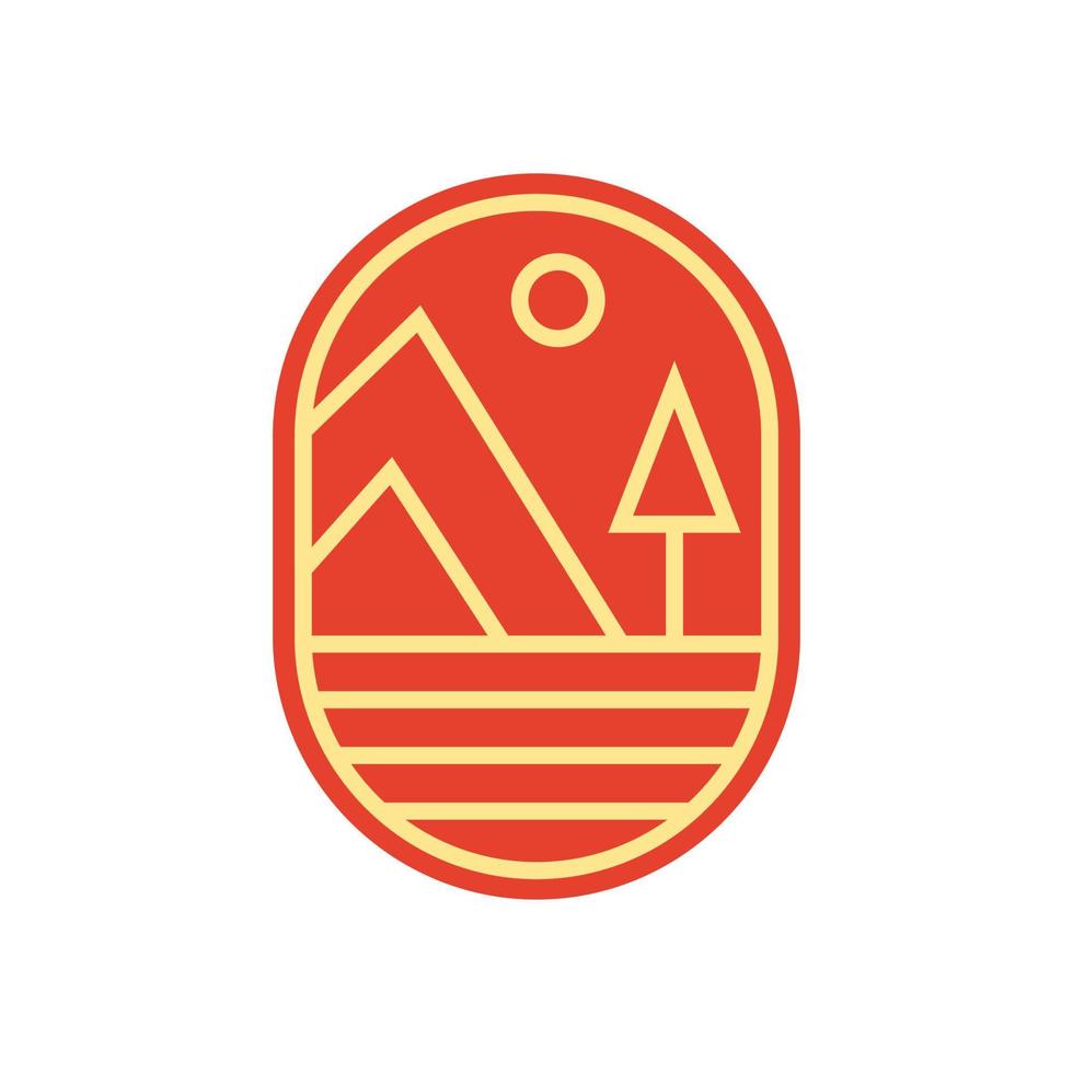 Minimalist Abstract Sunset beach mountain logo badge design. Logo design icon vector illustration