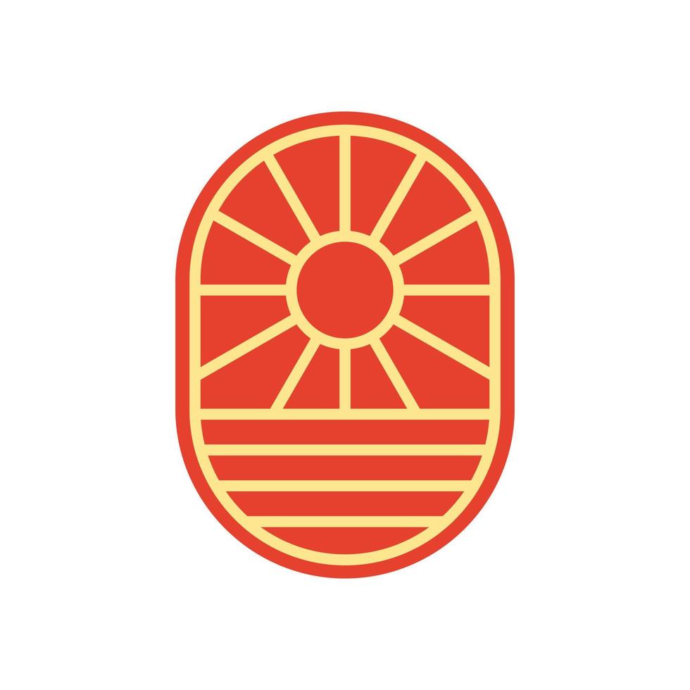 Minimalist Abstract Sunset beach mountain logo badge design. Logo design icon vector illustration