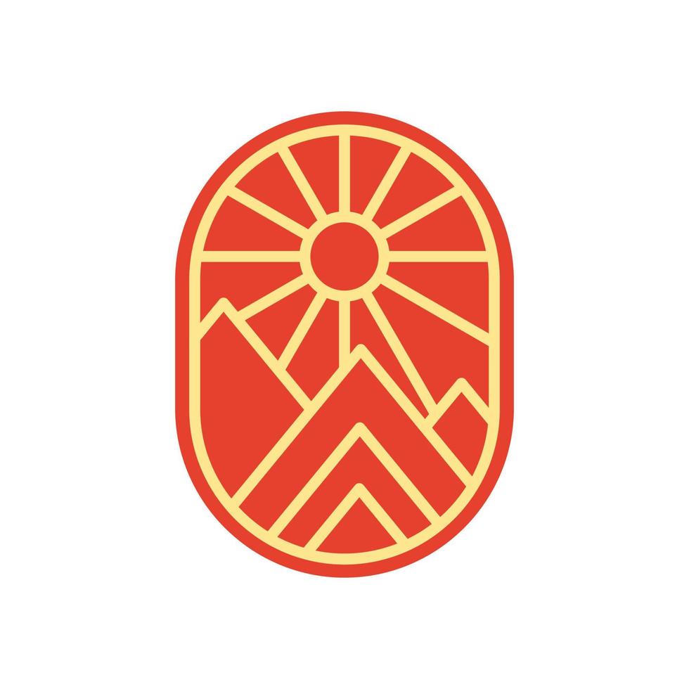 diseño minimalista abstracto de la insignia del logotipo de la montaña de la playa de la puesta de sol. ilustración de vector de icono de diseño de logotipo