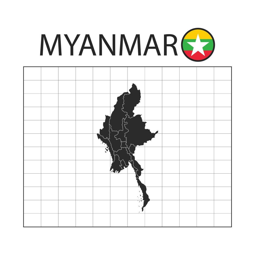 mapa del país de myanmar con la bandera de la nación vector