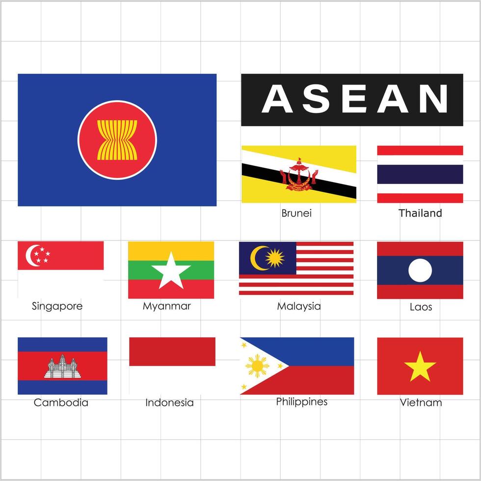 set of south east asia flag,Association of Southeast Asian Nations member flag vector