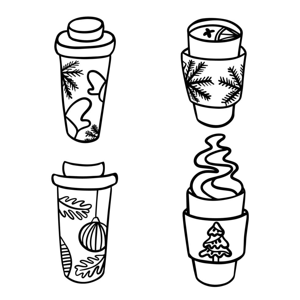 Doodle set of christmas cup vector