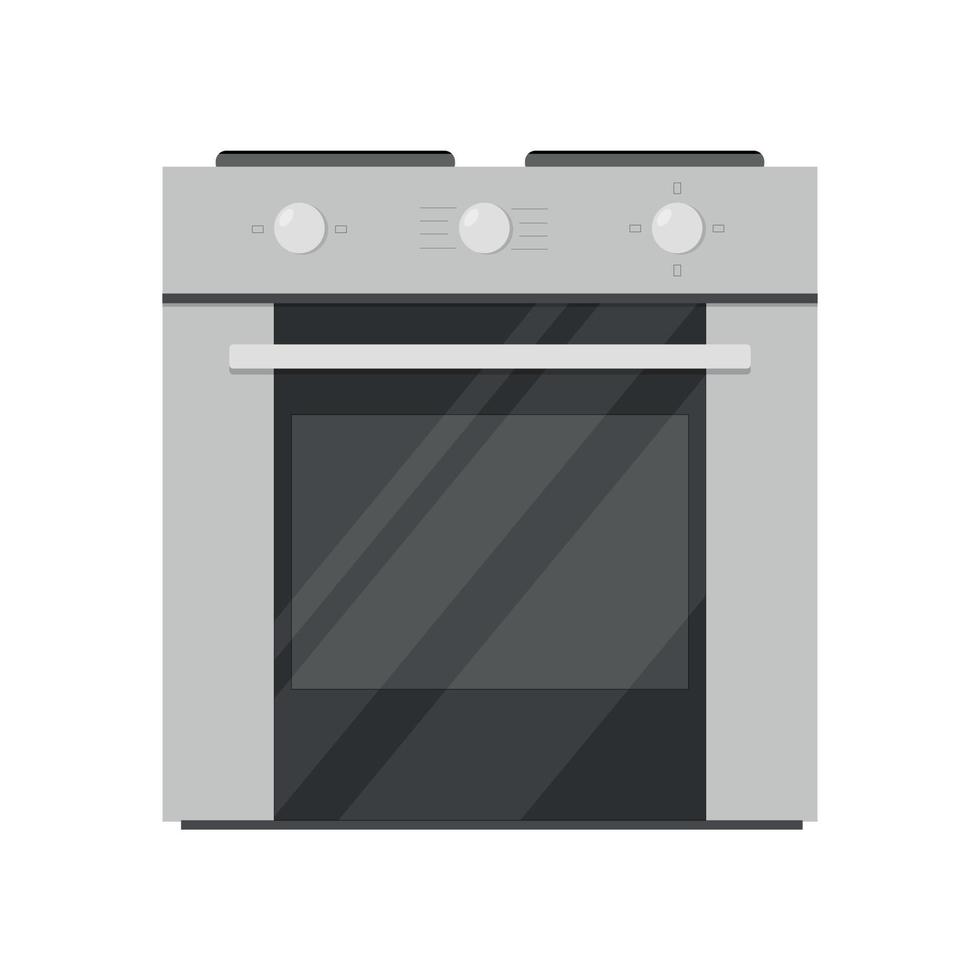 Electric stove, induction cooking panel with oven front view. Vector realistic kitchen cooker with closed oven door
