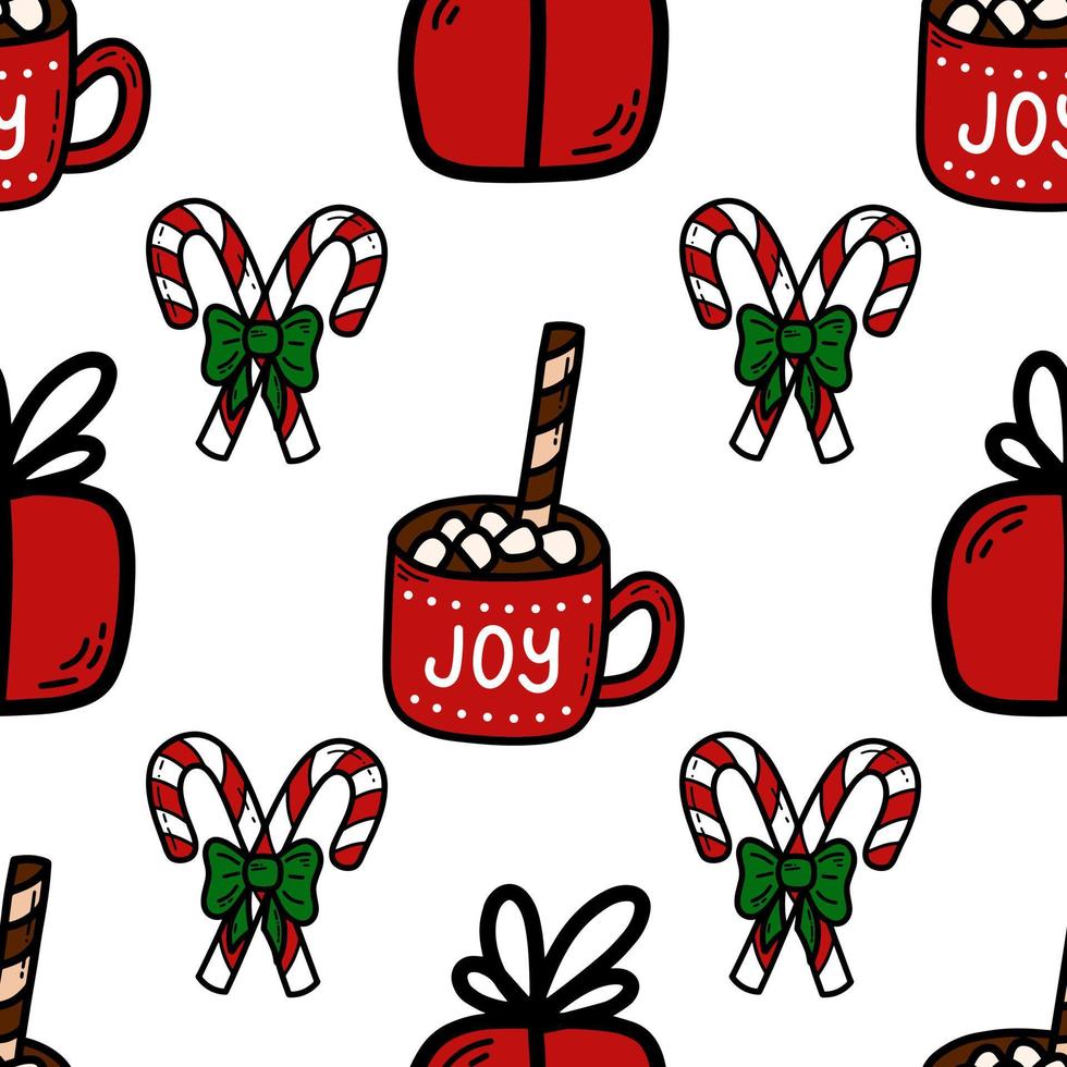Doodle Christmas and new year vector seamless pattern