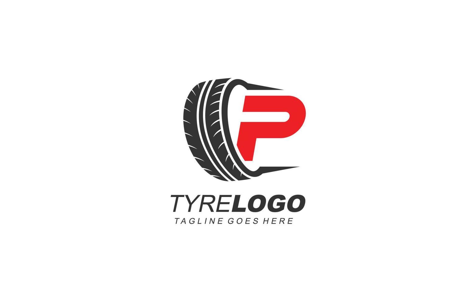 P logo tyre for branding company. wheel template vector illustration for your brand.