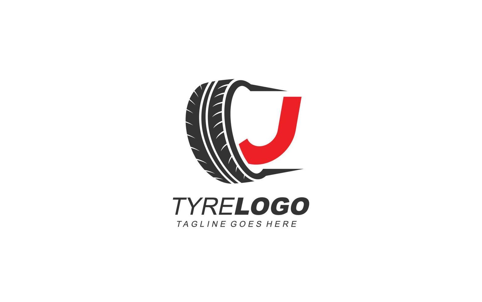 J logo tyre for branding company. wheel template vector illustration for your brand.