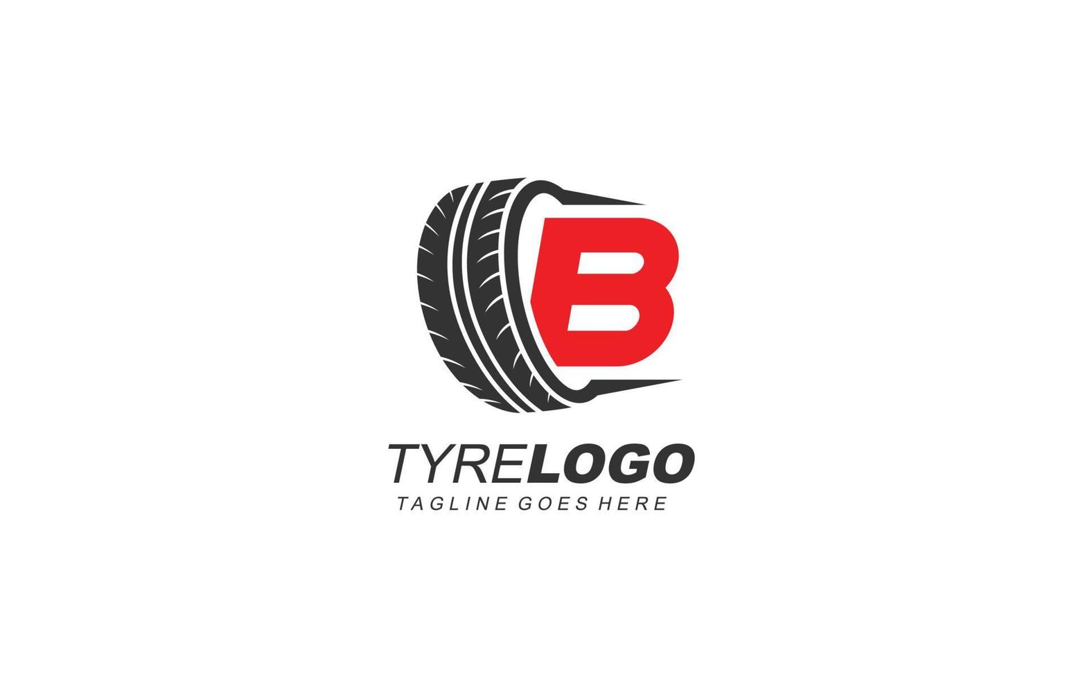 neumático con el logotipo b para la marca de la empresa. ilustración de vector de plantilla de rueda para su marca.