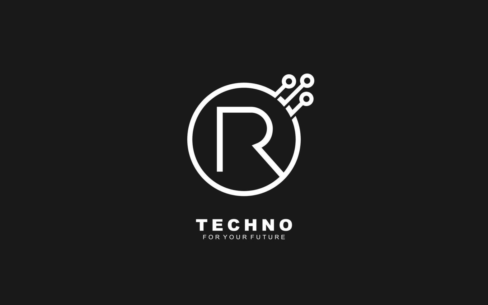 r logo techno para identidad. ilustración de vector de plantilla de carta para su marca