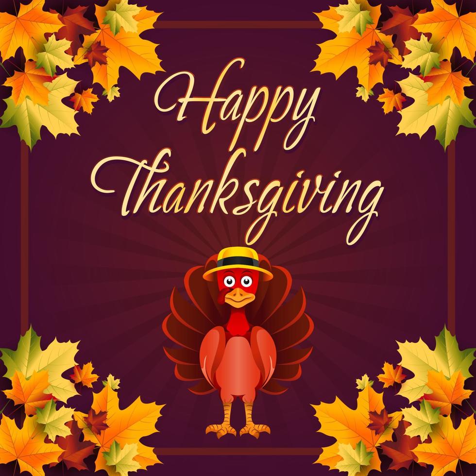 Happy Thanksgiving 2022 greeting background for feed, card, story with maple leave and turkey in hat vector