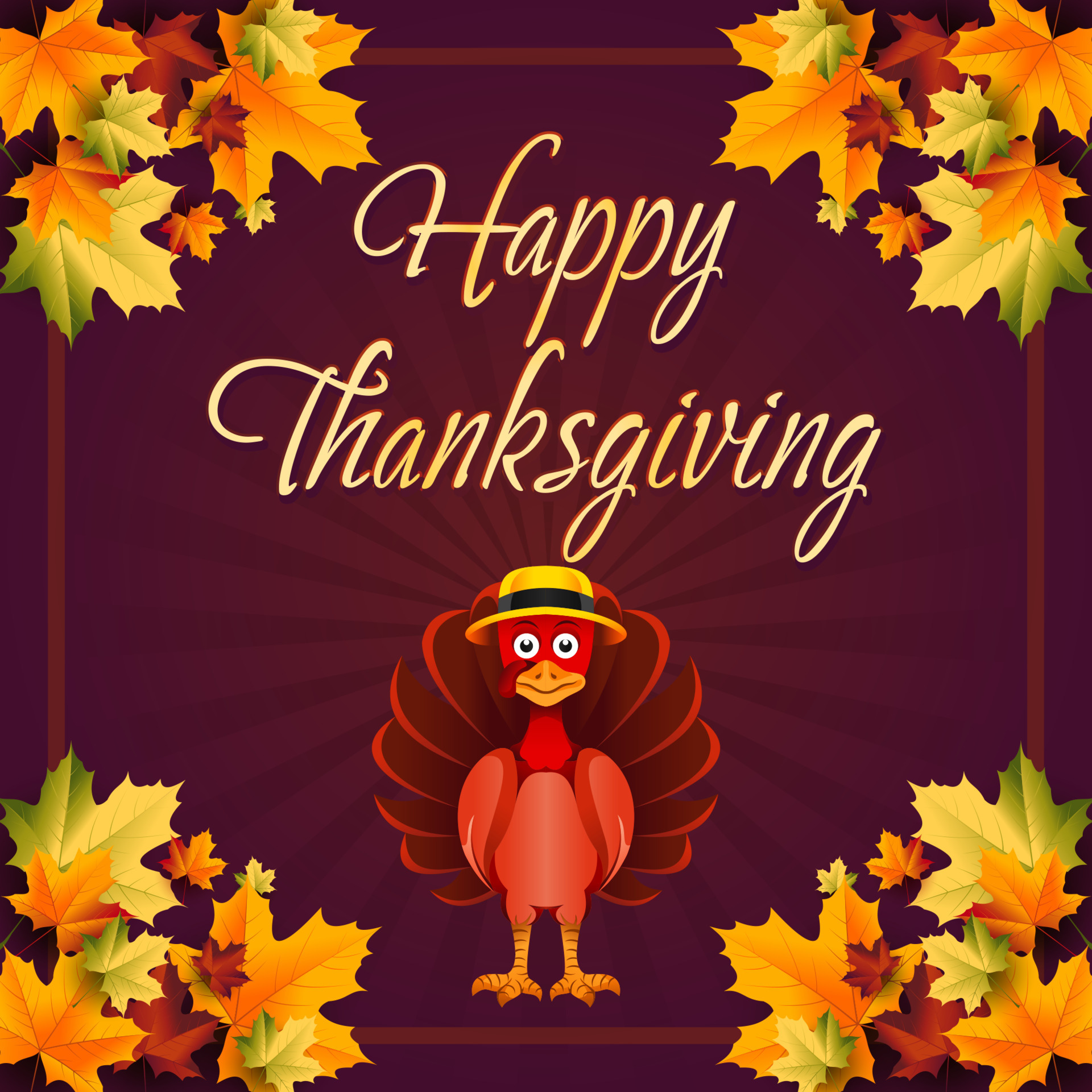 Happy Thanksgiving 2022 greeting background for feed, card, story with  maple leave and turkey in hat vector 14019010 Vector Art at Vecteezy