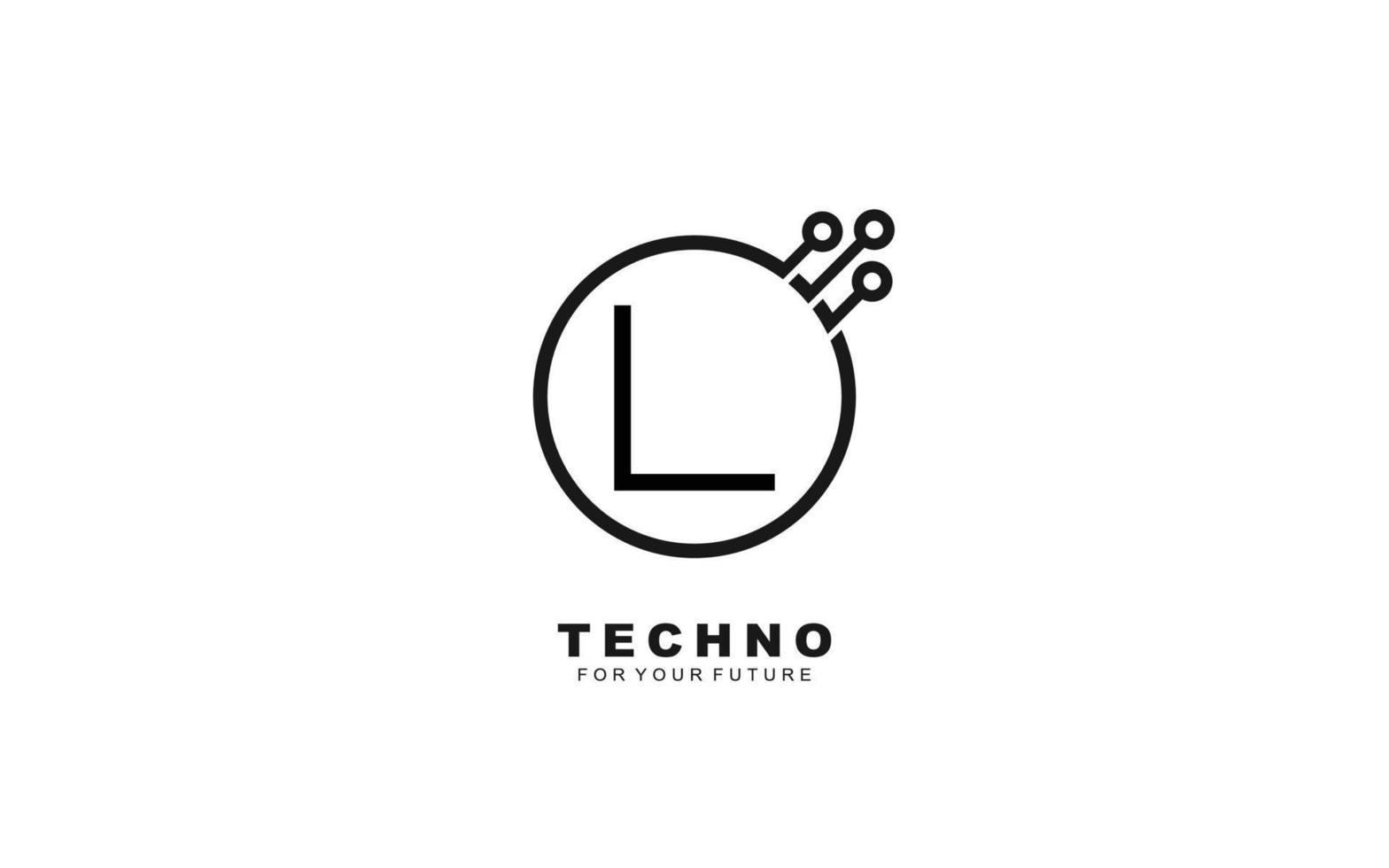 l logo techno para identidad. ilustración de vector de plantilla de carta para su marca