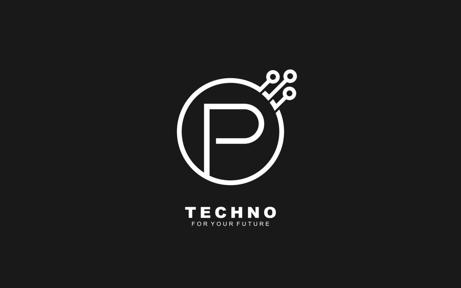 p logo techno para identidad. ilustración de vector de plantilla de carta para su marca