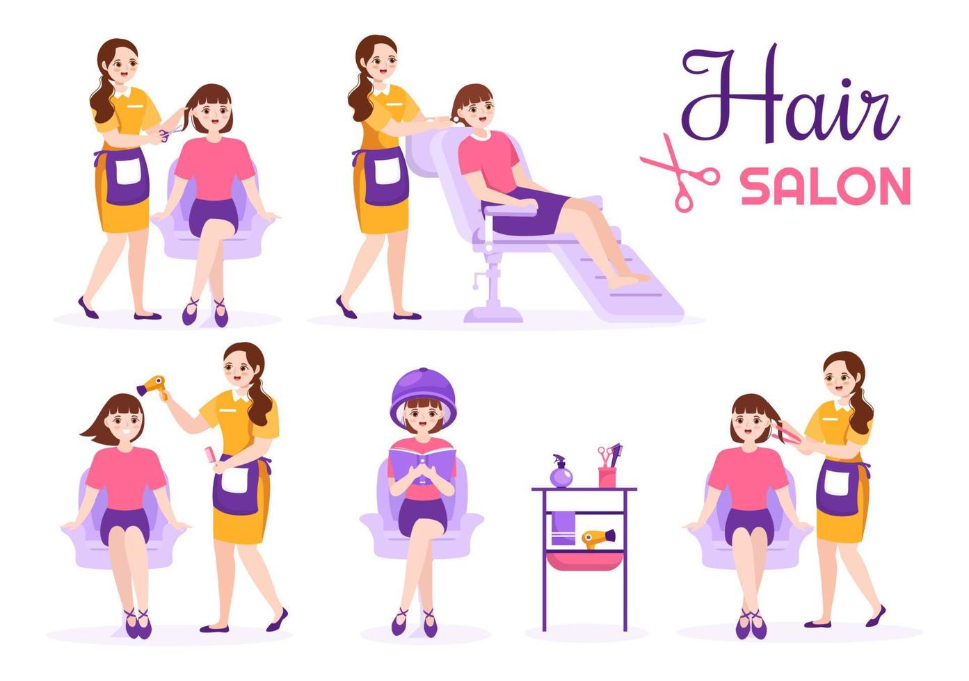 Hair Salon with Hairdresser, Haircut, Haircare and Hairstyle in Beauty Salon or Barber in Flat Cartoon Hand Drawn Templates Illustration vector