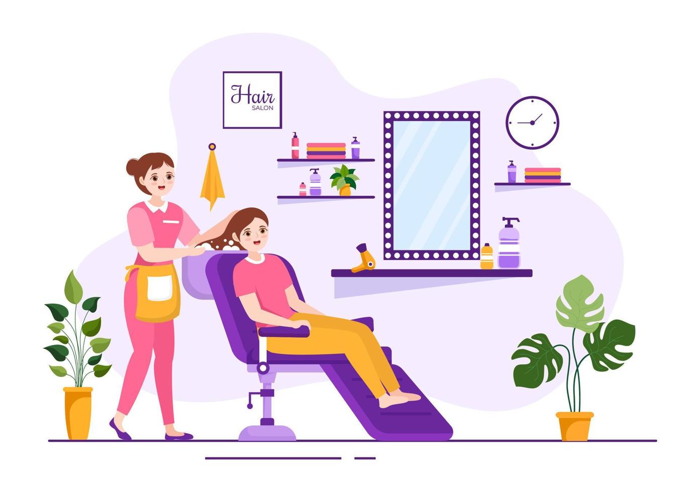 Hair Salon with Hairdresser, Haircut, Haircare and Hairstyle in Beauty Salon or Barber in Flat Cartoon Hand Drawn Templates Illustration vector