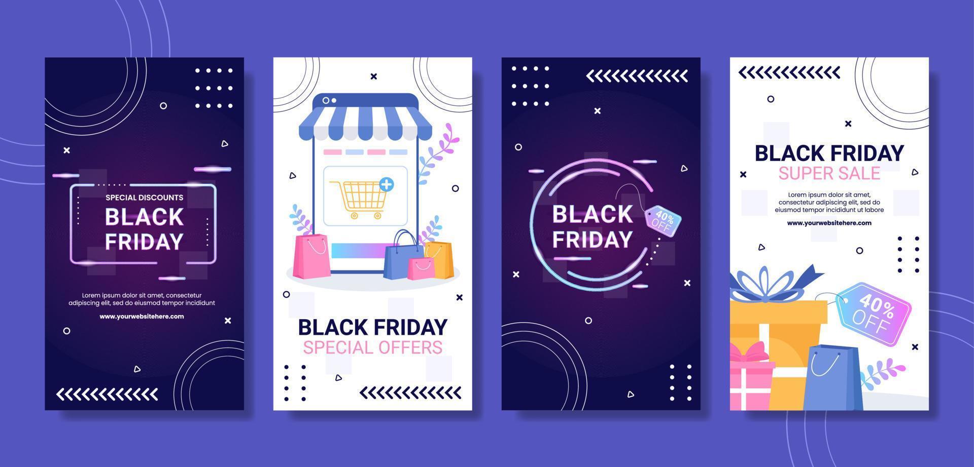 Black Friday Give Big Discount Sale Social Media Stories Cartoon Hand Drawn Templates Illustration vector