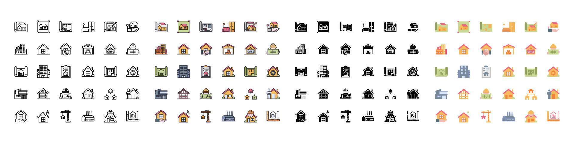 modelo casa línea color iconos vector conjunto ilustración , edificio , hogar , casa residencial