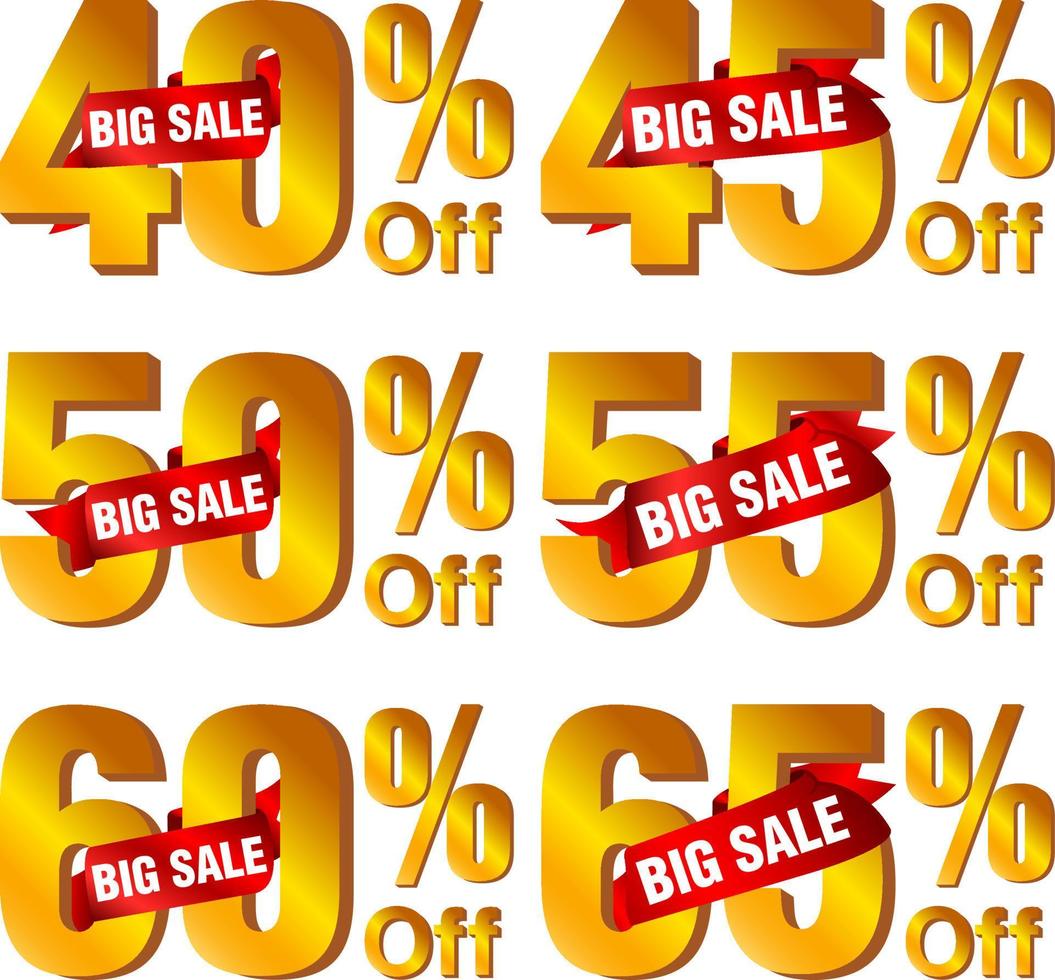 discount percentage tag sale promotion gold number vector set 02