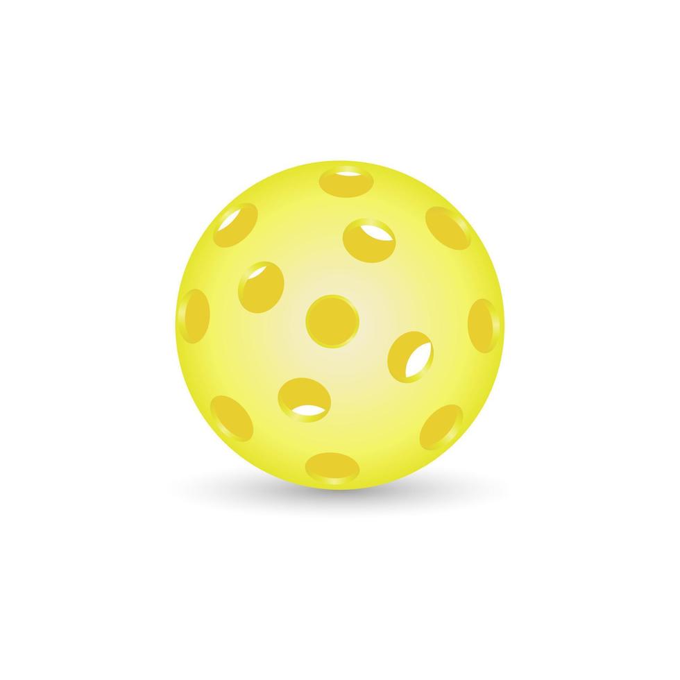 Bright yellow pickleball ball. Pickleball Sports equipment for outdoor games. Active sports for elderly. Vector 3d illustration on white background