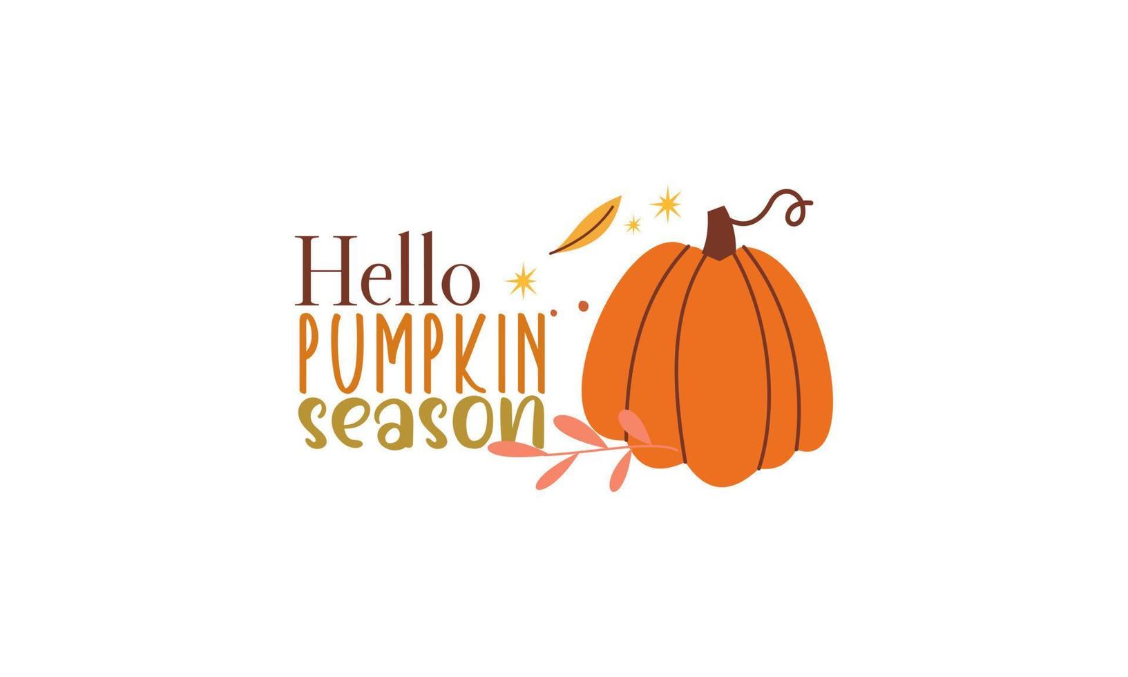 Hello pumpkin season. Autumn hand drawn lettering vector set with pumpkins, chestnut and leaves. Hal