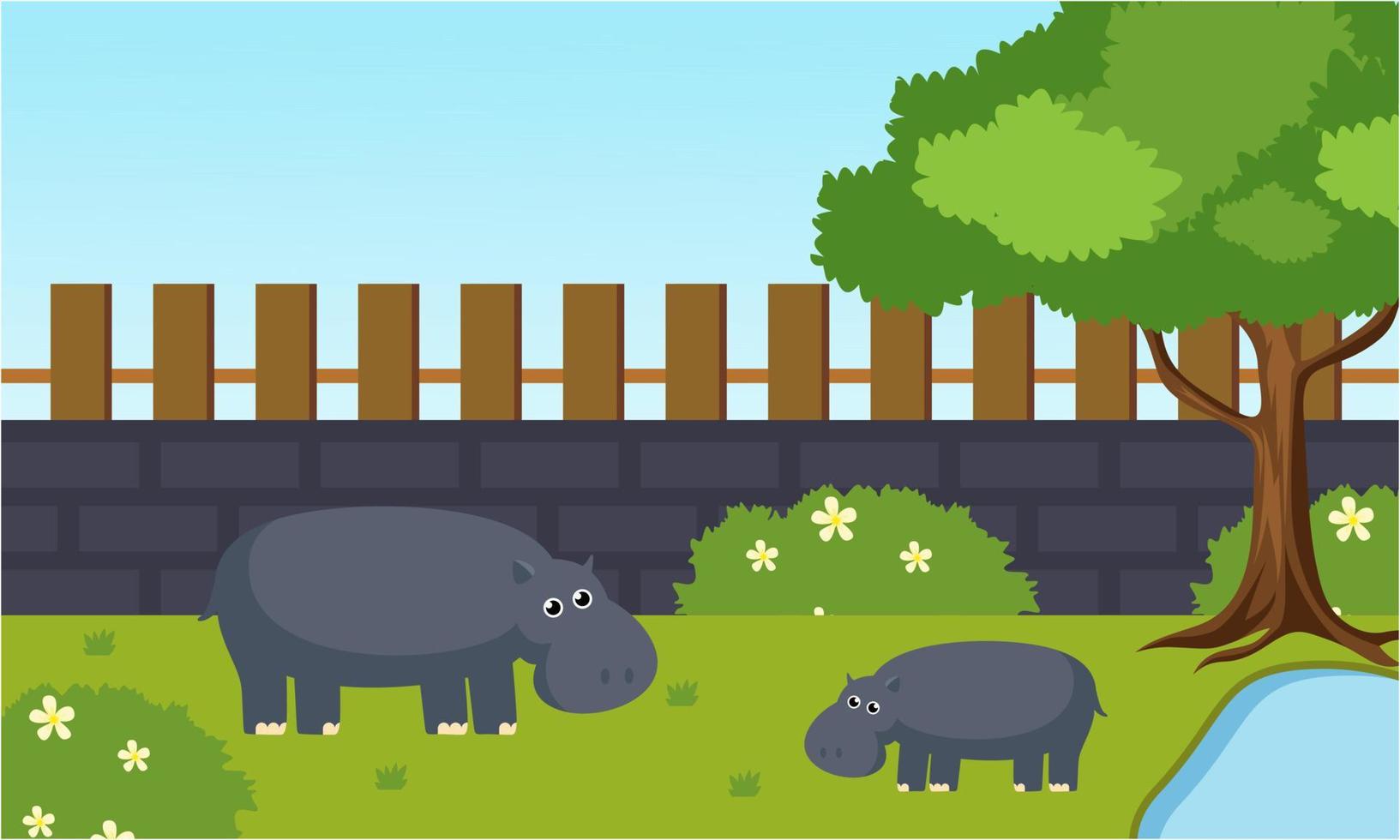 Zoo cartoon illustration with safari animals on forest background vector
