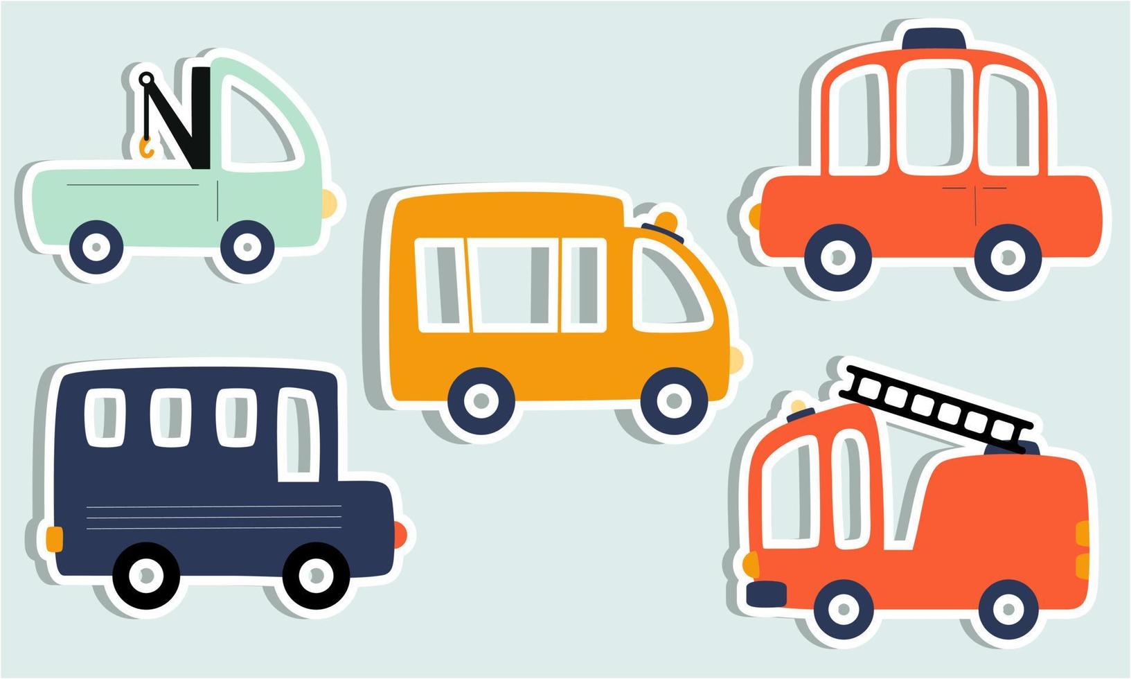 conjunto de divertidas pegatinas de transporte para niños gráficos dibujados a mano. ilustración vectorial vector