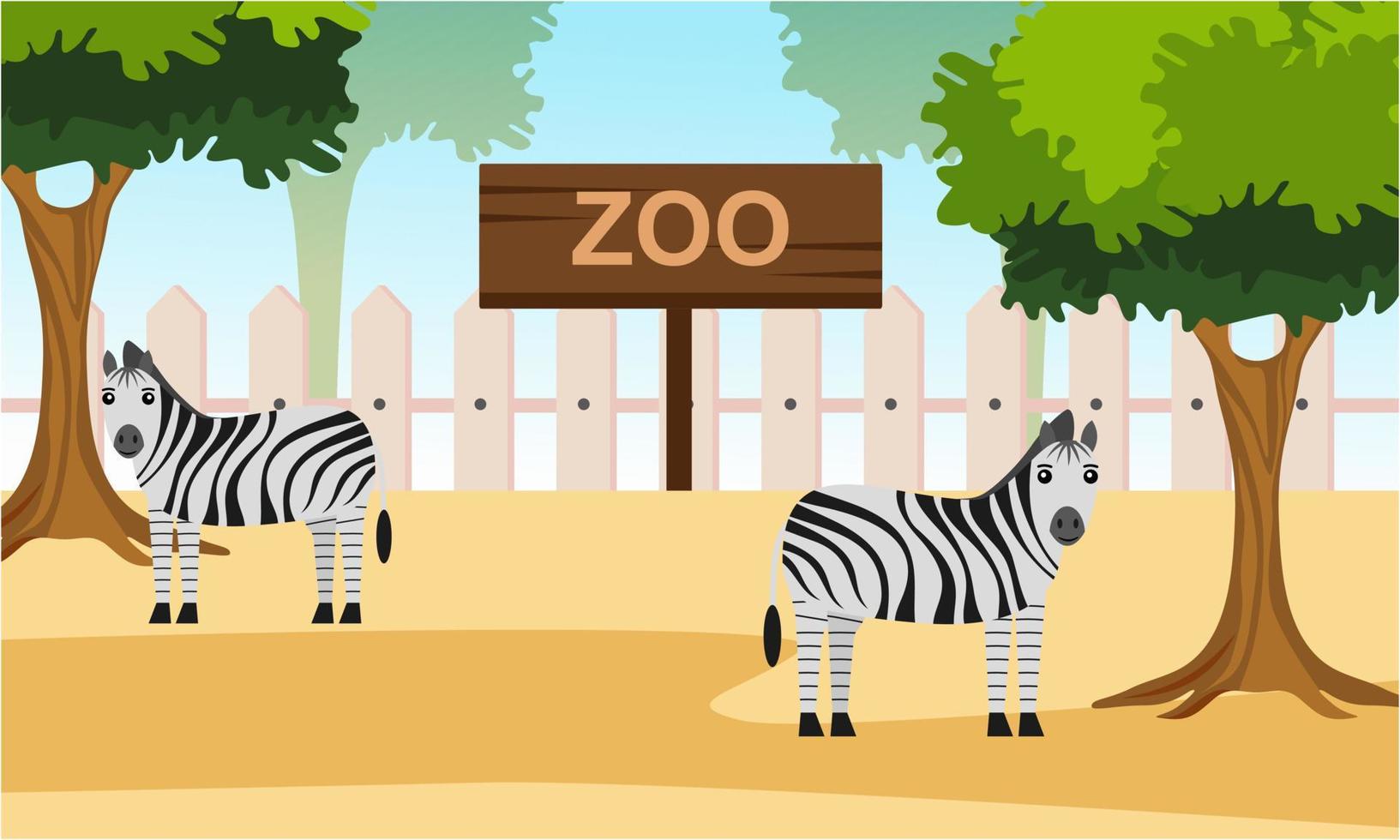 Zoo cartoon illustration with safari animals on forest background vector