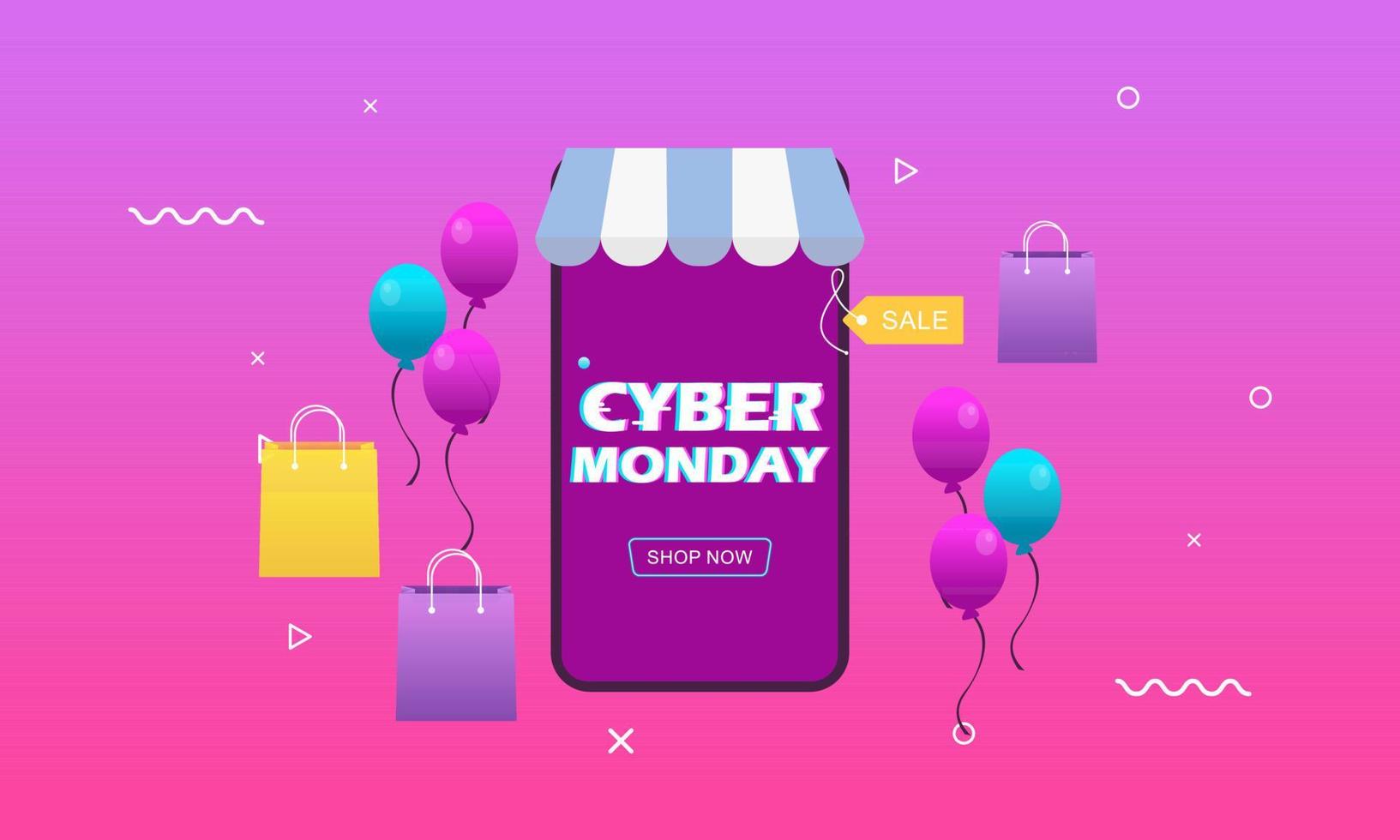 Cyber monday sale concept banner vector illustration for your projects