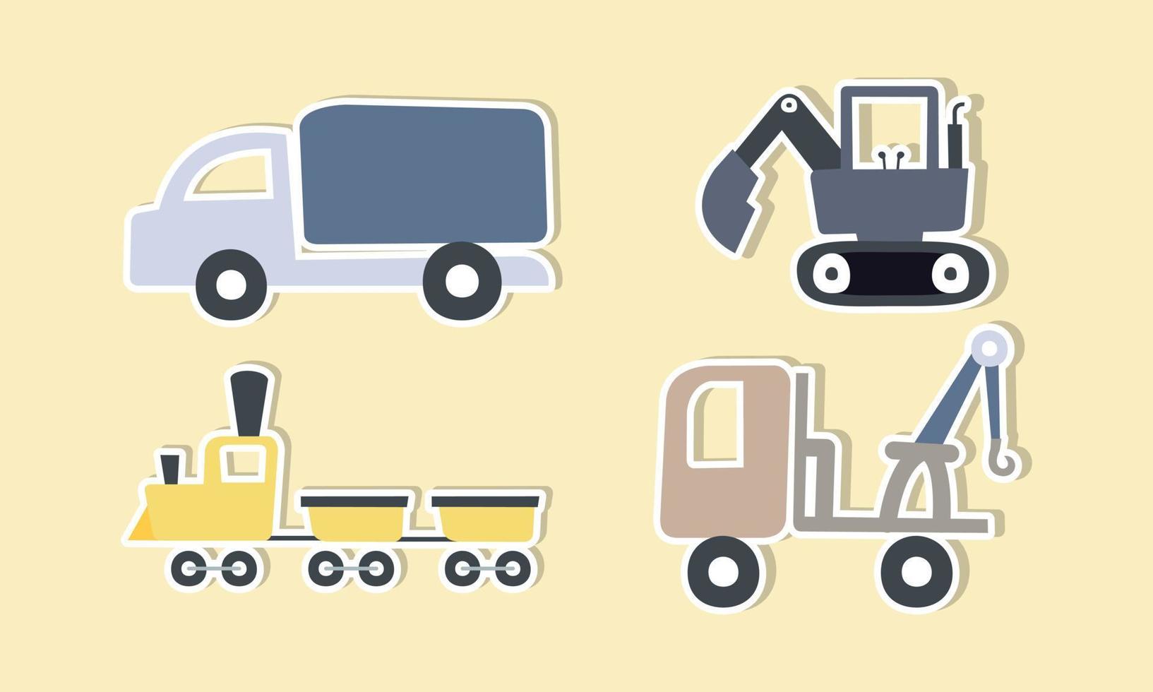 conjunto de divertidas pegatinas de transporte para niños gráficos dibujados a mano. ilustración vectorial vector