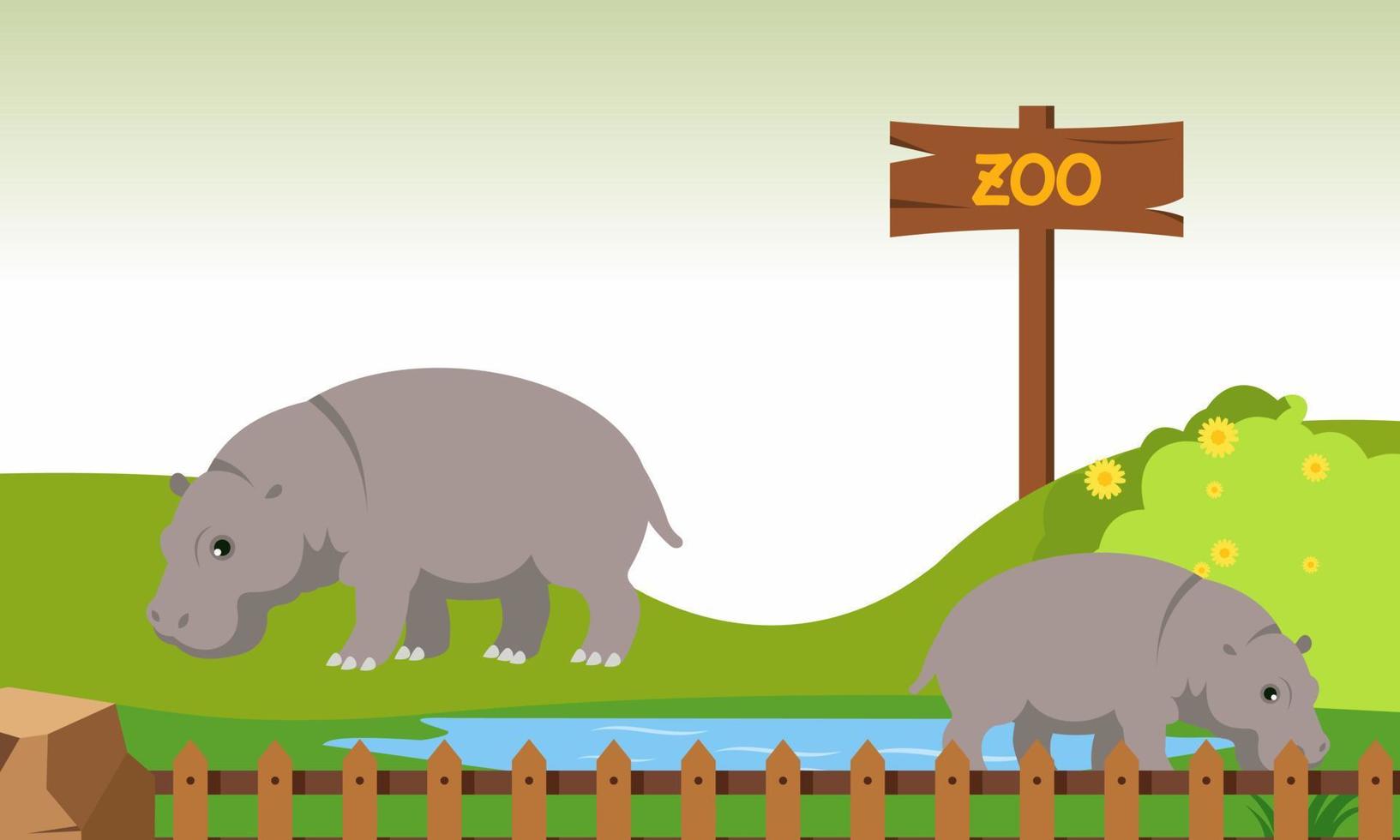 Zoo cartoon illustration with safari animals on forest background vector