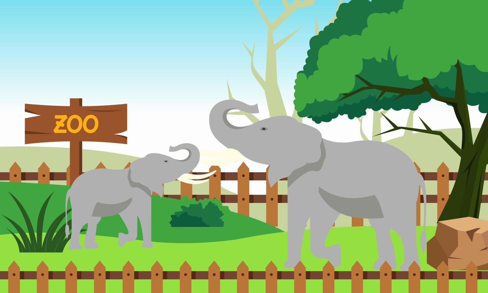 Zoo cartoon illustration with safari animals on forest background vector