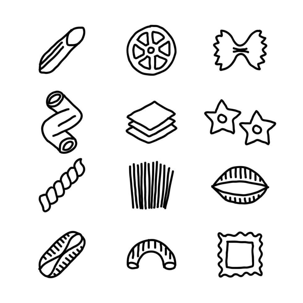 iconos garabateados de pasta delineados vector