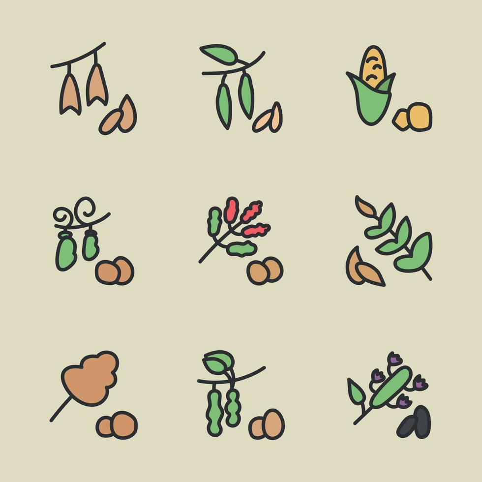 Outlined Grain Icons vector
