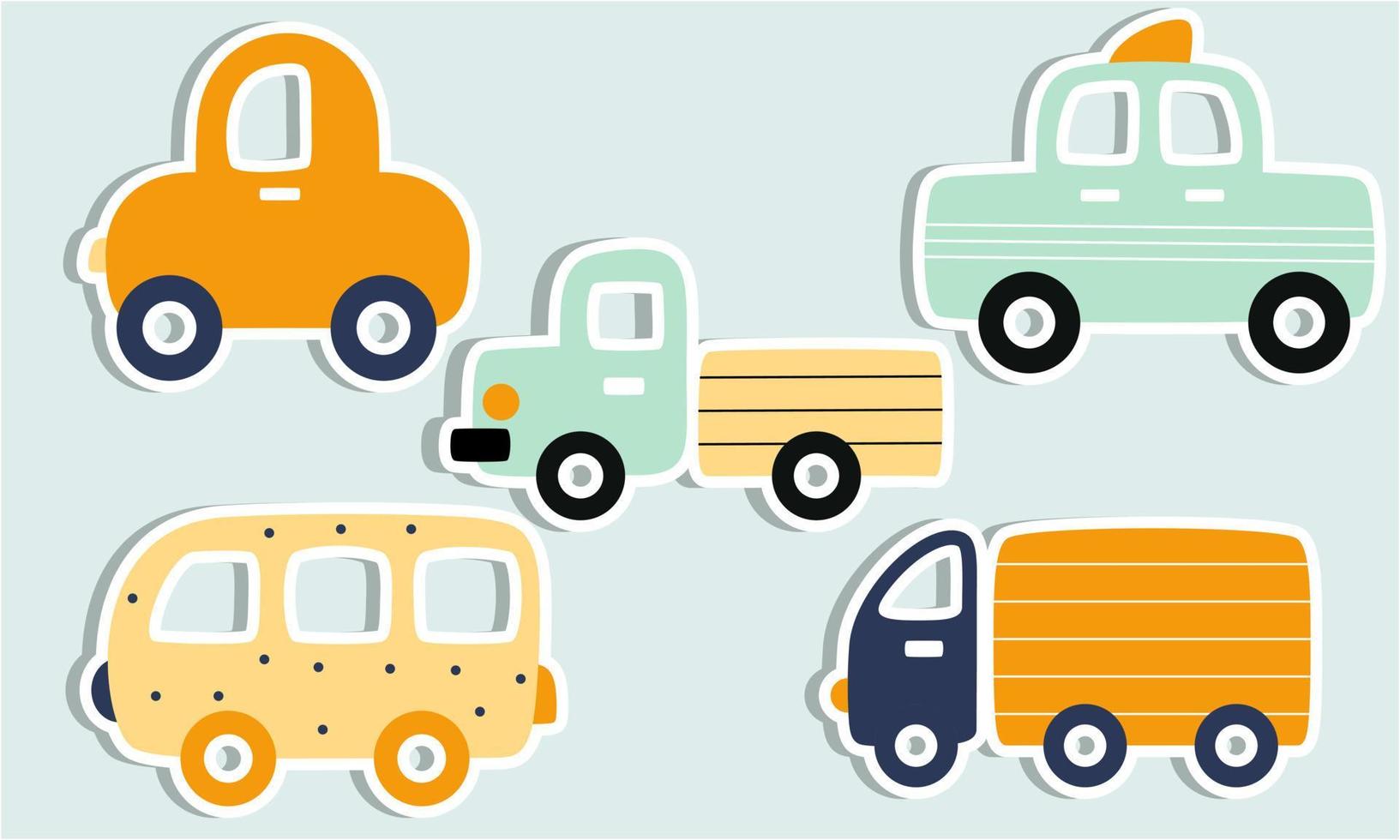 conjunto de divertidas pegatinas de transporte para niños gráficos dibujados a mano. ilustración vectorial vector