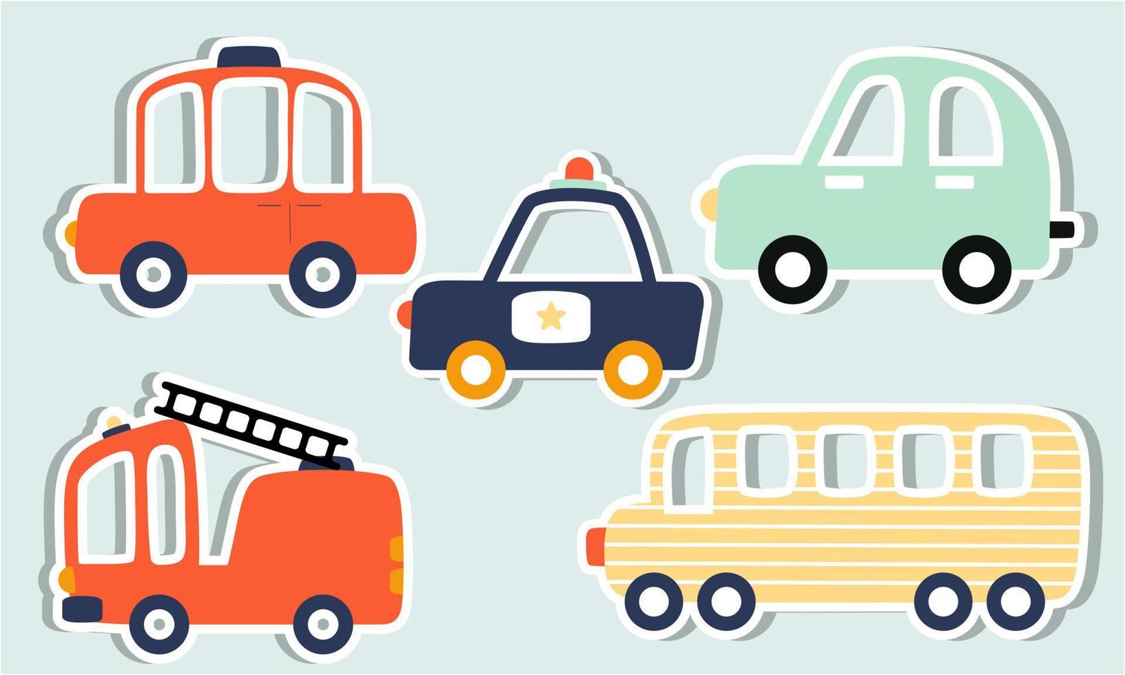 conjunto de divertidas pegatinas de transporte para niños gráficos dibujados a mano. ilustración vectorial vector