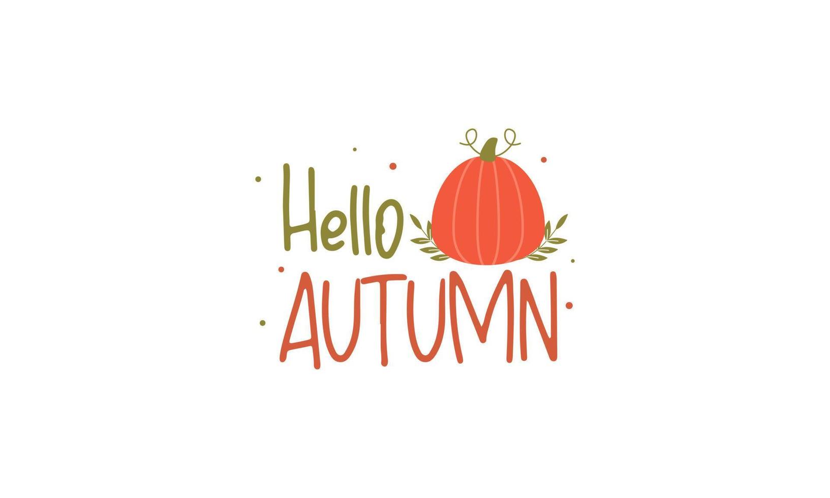 Hello pumpkin season. Autumn hand drawn lettering vector set with pumpkins, chestnut and leaves. Hal