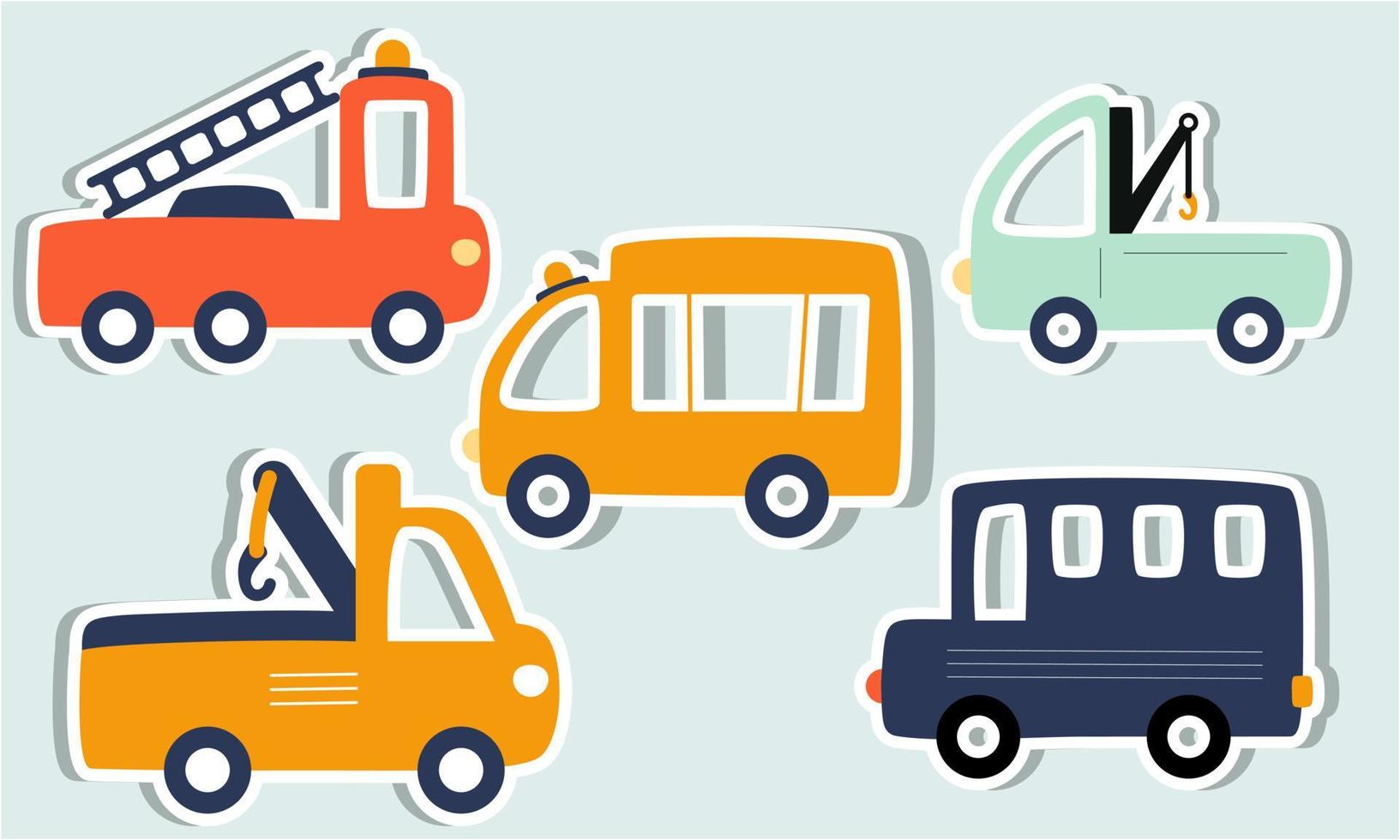 conjunto de divertidas pegatinas de transporte para niños gráficos dibujados a mano. ilustración vectorial vector