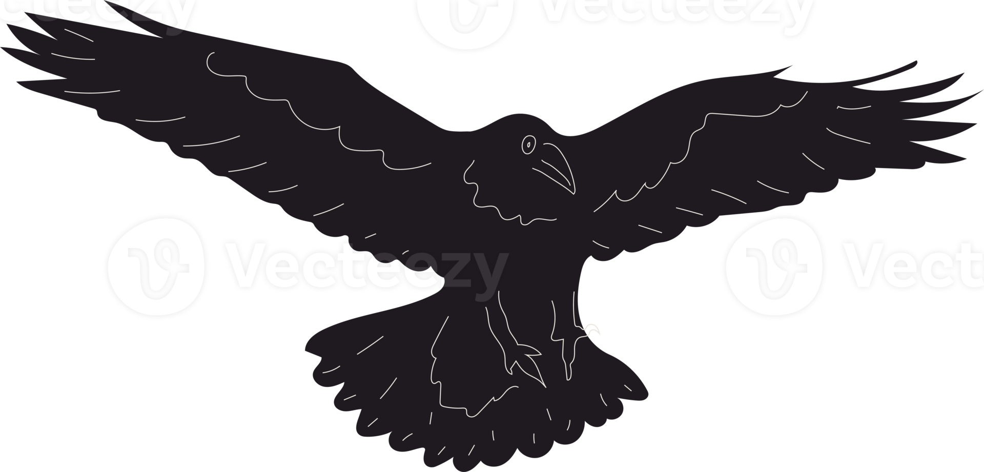 Black Raven or Crow bird. Side view. Cartoon style, flat design. Halloween, horror concept. Hand drawn trendy isolated . Logo, print, design template png