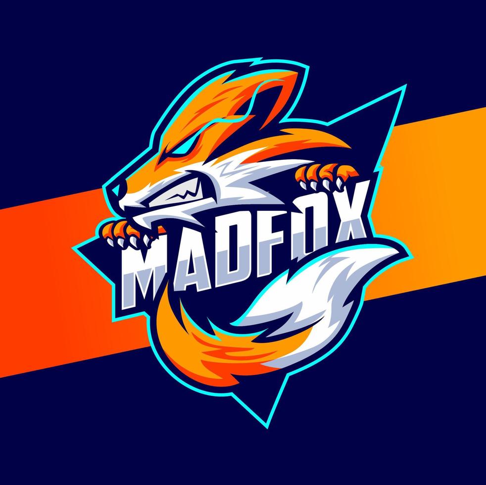 personaje de diseño de logotipo de mascota de esport de zorro loco para jugador y logotipo de equipo vector