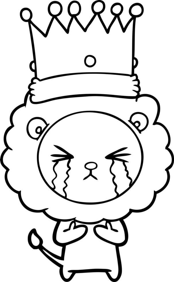 Line drawing cartoon lion crying vector